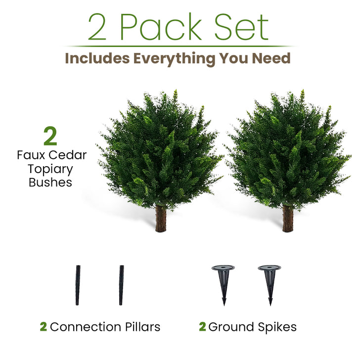 23" Artificial Cypress Topiary Outdoor Indoor Plants 2 Pack uv Protected Pathway  Front Porch Decor