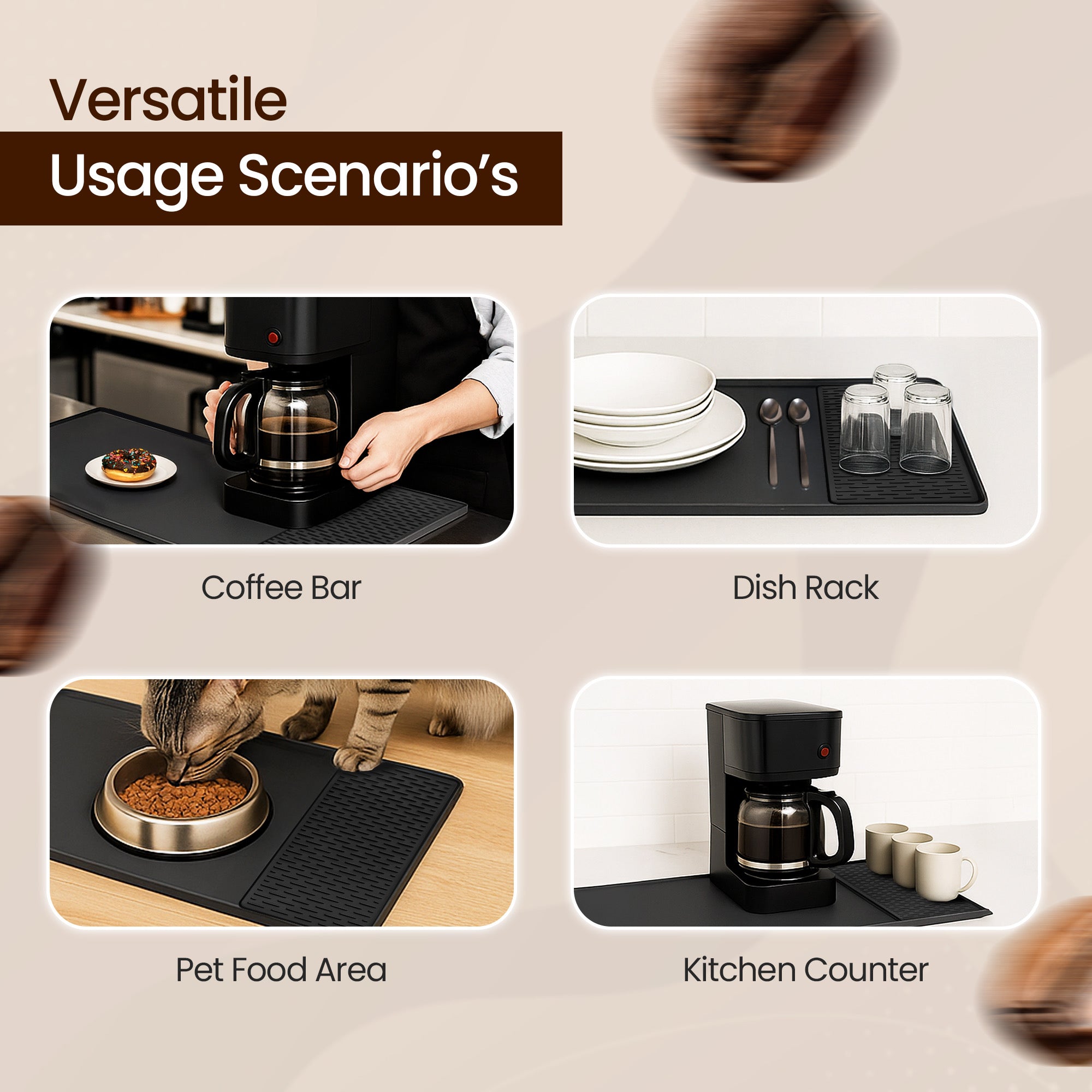Silicone Coffee Mat,Waterproof Heat Resistant Bar Mat for Espresso Machine Station Accessorie