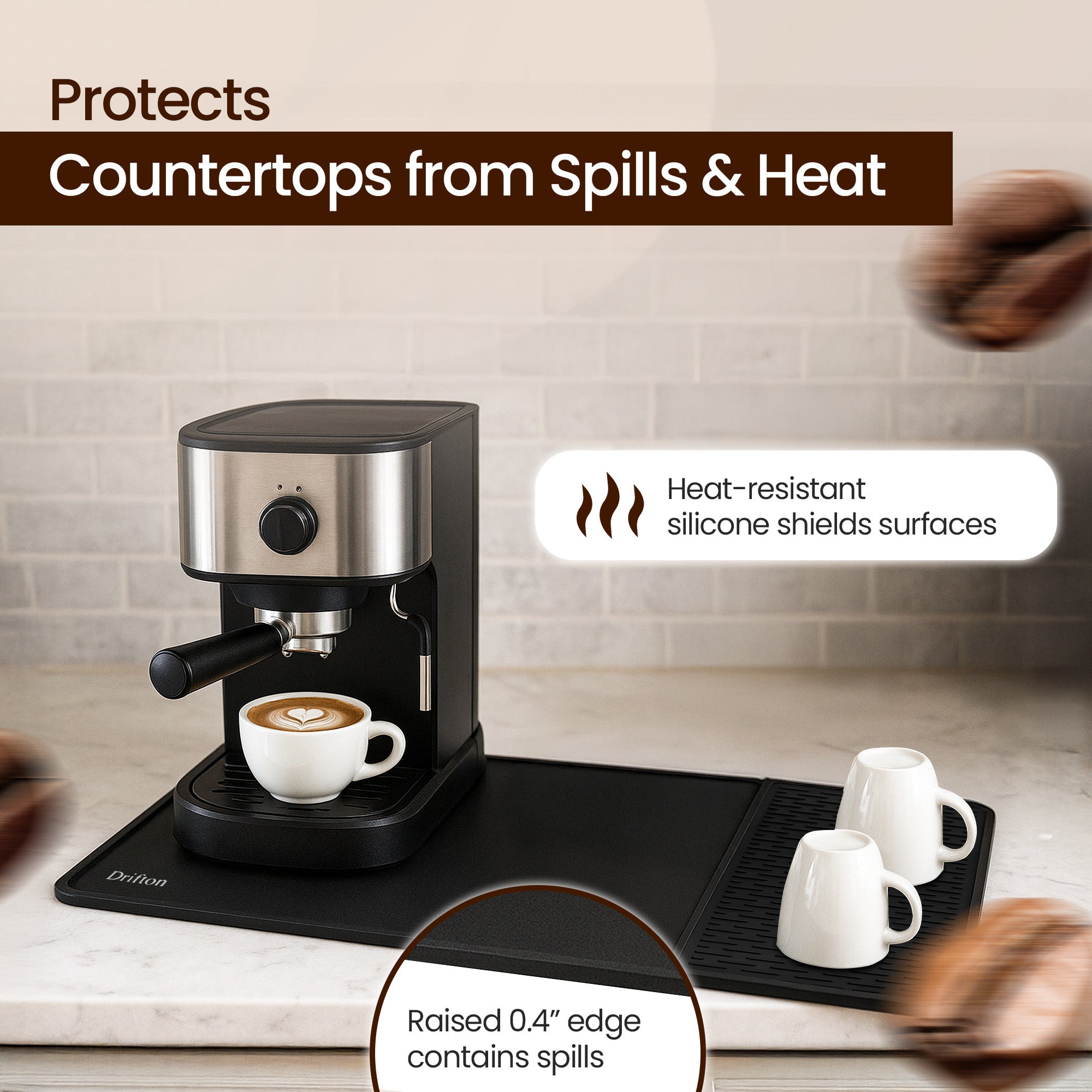 Silicone Coffee Mat,Waterproof Heat Resistant Bar Mat for Espresso Machine Station Accessorie